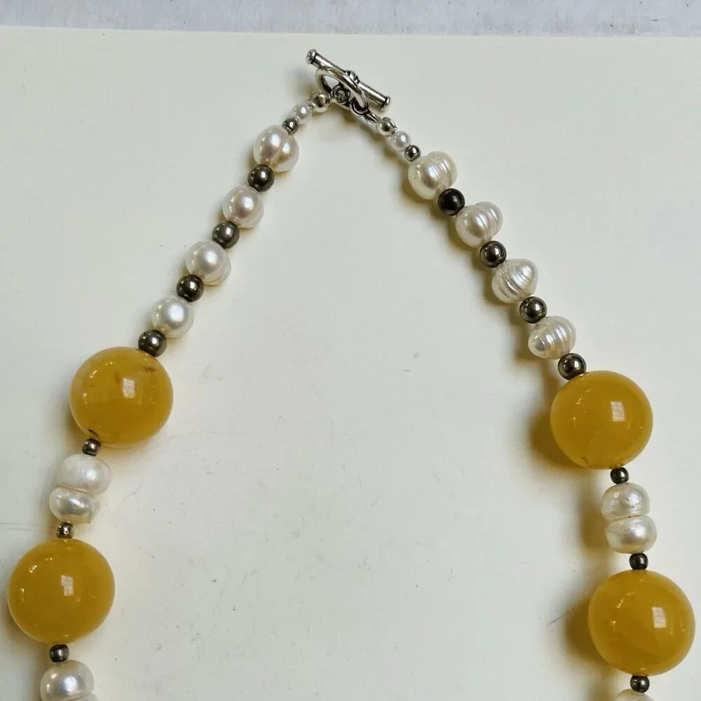 Butterscotch Amber Pearl Necklace Choker Statement Handmade Party Wedding